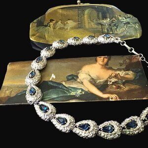 Vintage 1940's Regency Scenes on Kiss-Lock Purse & Folding Mirror Inner Pocket